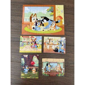 5 set of bluey puzzles in wooden box